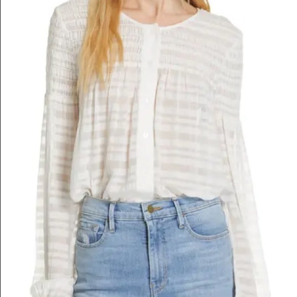 FRAME Blouson Long Sleeve Smocked Blouse Top- Size L